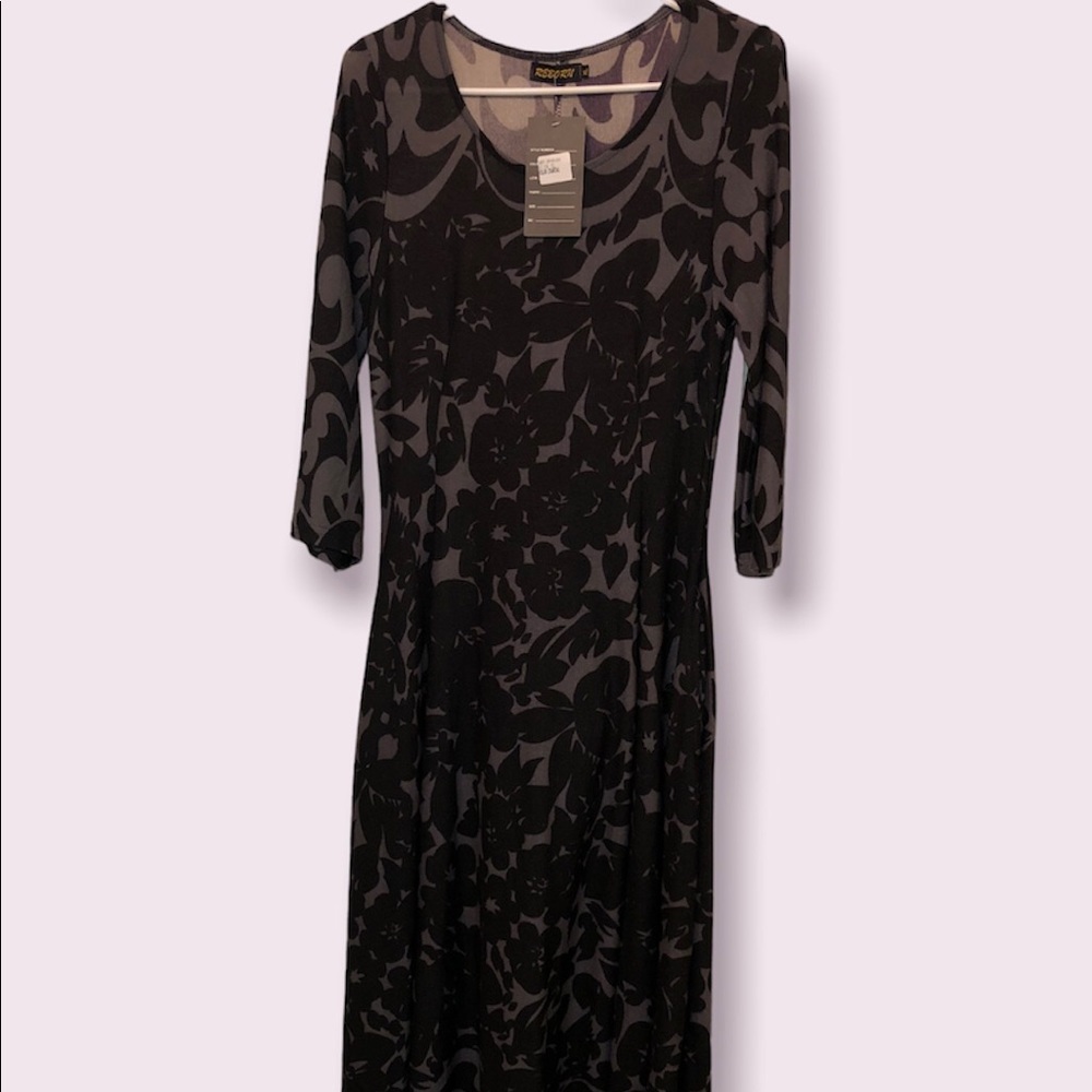 Reborn Charcoal Grey with Black Flowers long Dress